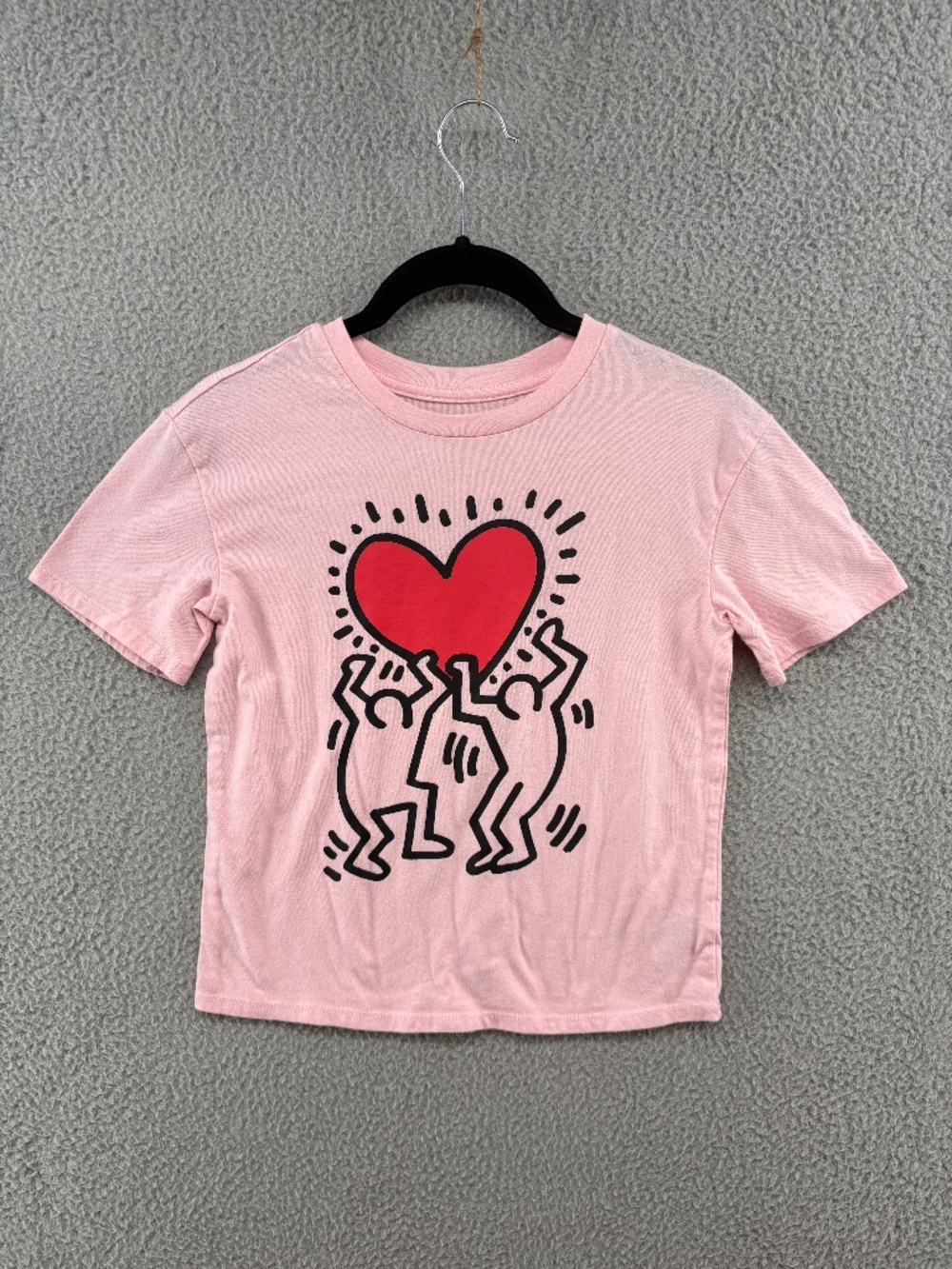 Keith Haring Girls Pink Heart Dancing Figures Graphic Tee Size 6/7